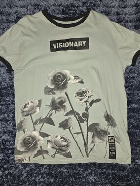 Visionary Floral Graphic Ringer Tee - Mint & Black